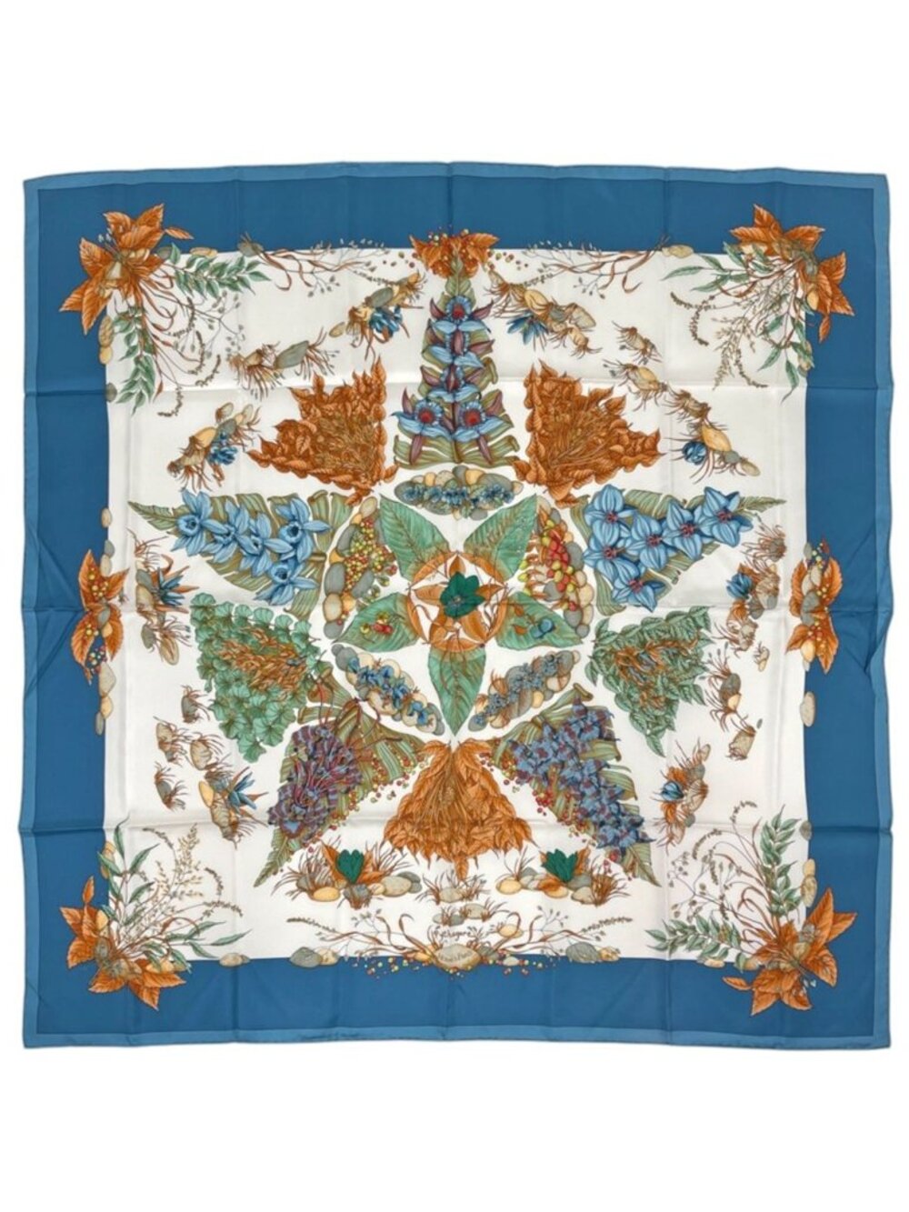 Hermes Carre 90 Pythagore Scarf Pythagoras Floral Silk Blue Multicolor - Picture 1 of 4